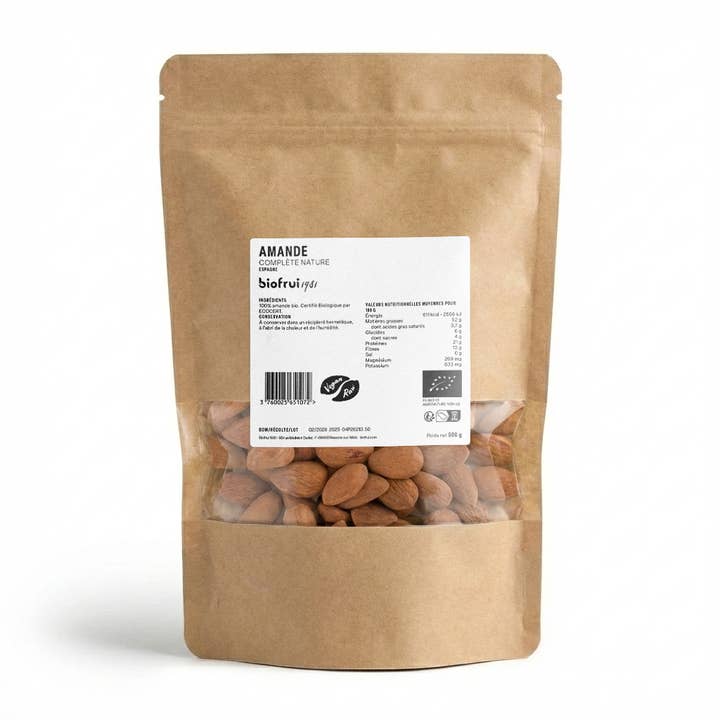 Hele, naturlige spanske mandler | Lynlåspose 500 g for engroshandel hos BIOFRUI1981 / Ex-Biofruisec