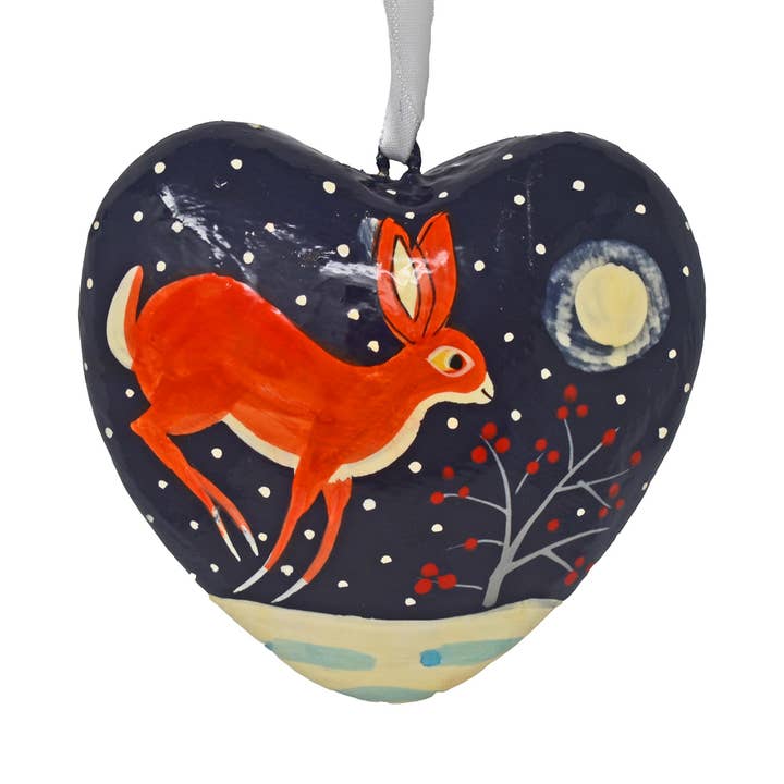 Fair to Trade Ltd - Wholesale Ornament Set - Hand painted papier-mâché Animals Christmas heart baubles2