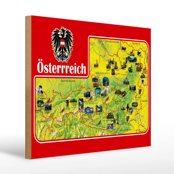 Wooden Sign Travel 30x40 cm Austria Map Decorative Sign for wholesale by Femer