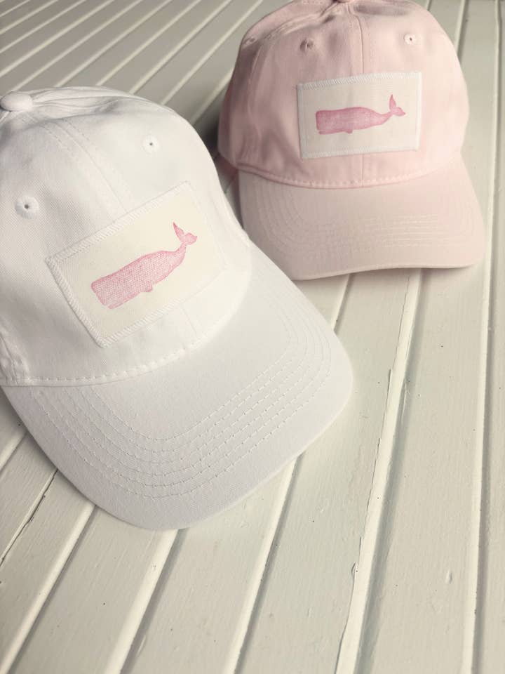 Coastal Pink Whale Hat - hand stamped for wholesale by Seagate Studio