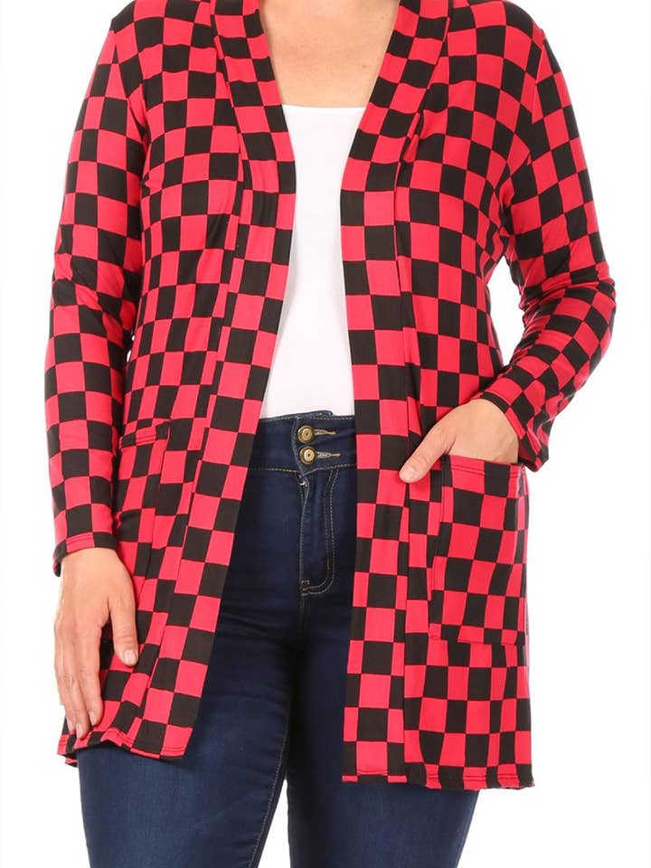 Women's Plus Size Casual Checkered Open Cardigan for wholesale by MOA COLLECTION