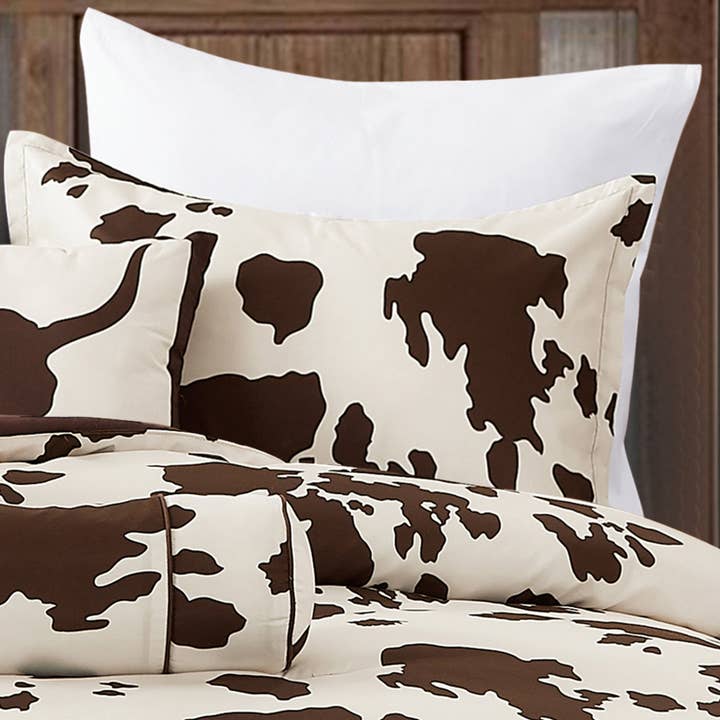 Linen Mart - Wholesale Bedding Set - Rustic Cowhide Brown Cow Skull Comforter Set - 6 Piece Set