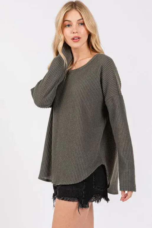 Final Touch - Wholesale Gebreide top - Dames - Geborstelde Wafel Lange Mouw Top - NT313095