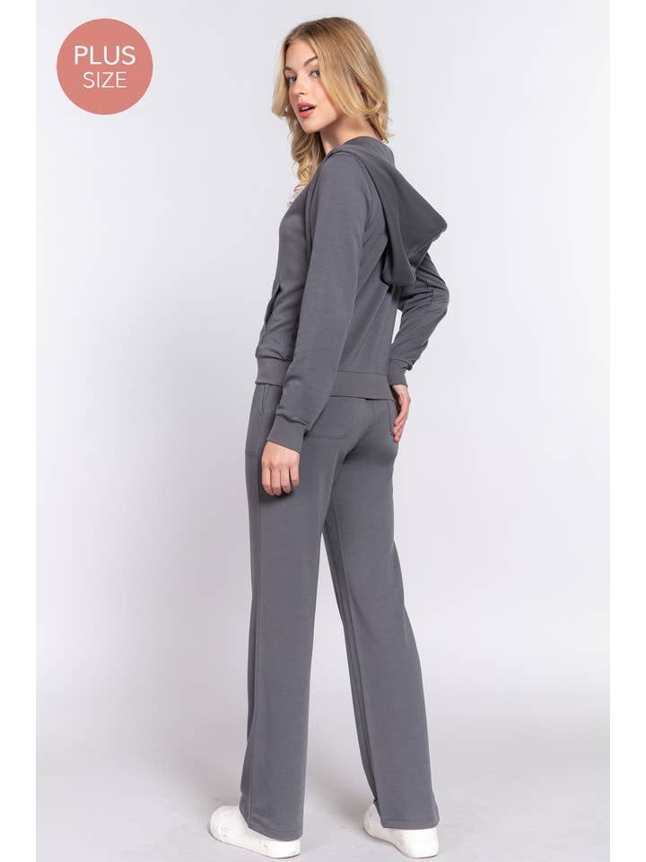 Active Basic | Active USA – Conjuntos Casual - Mulher por atacado – Conjunto de Moletom Plus Size com Jaqueta de Capuz Manga Longa e Calças10