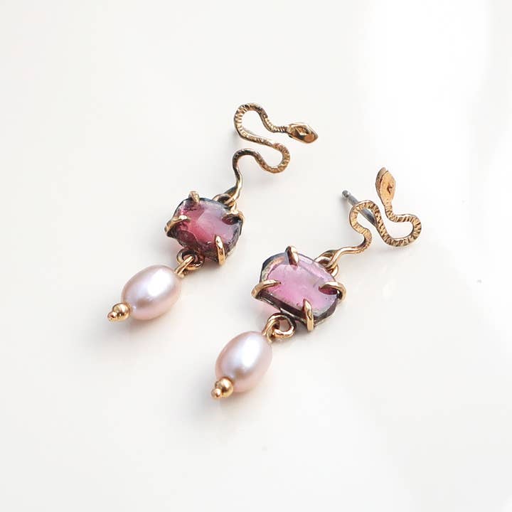 House Of Snakes - Wholesale Dangle Earrings - Tourmaline and pearl viper earrings1
