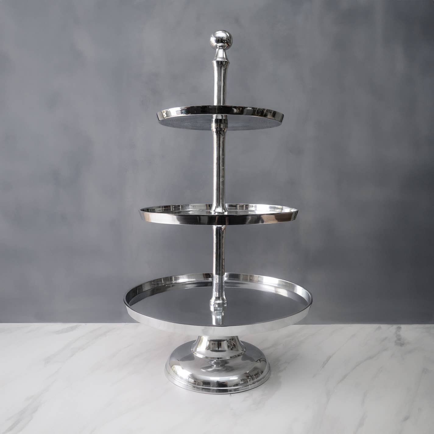 India Handicrafts Inc - Wholesale Cake Stand - Polished Silver 3-Tier Cake Stand
