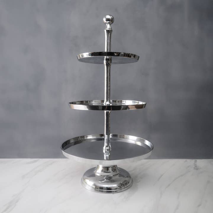 India Handicrafts Inc - Wholesale Cake Stand - Polished Silver 3-Tier Cake Stand0