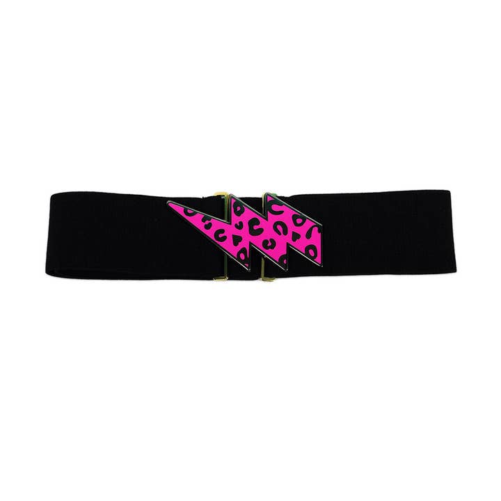 Hot Pink Lightning Bolt Belt Buckle Elastic Belt for wholesale by Betsy Dare