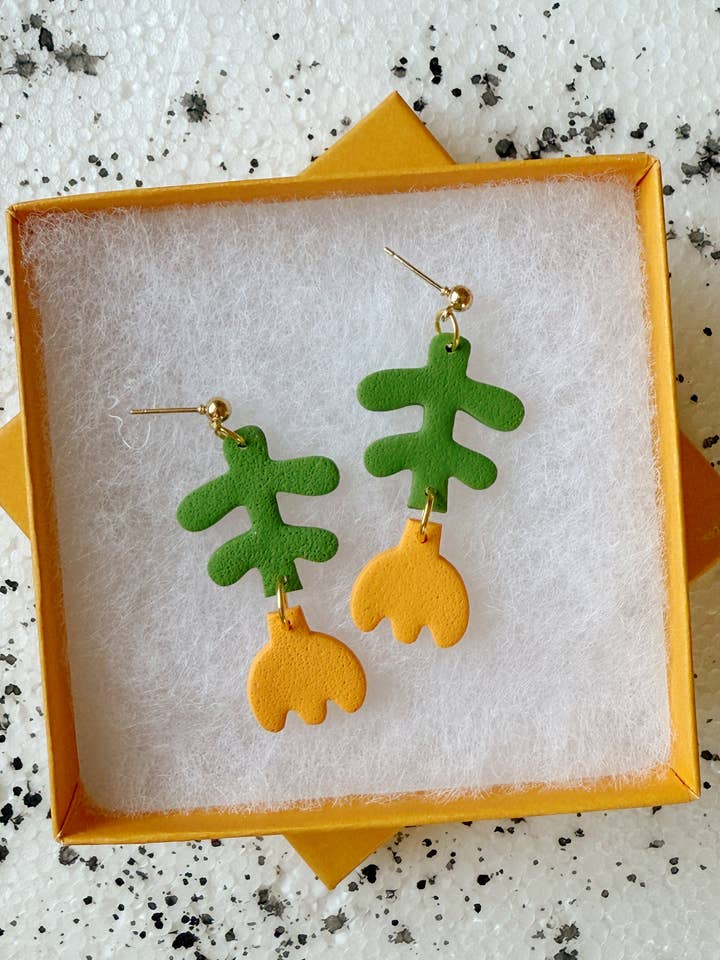 Yellow Flower Drop Earrings for wholesale by Lemon Lee Studio