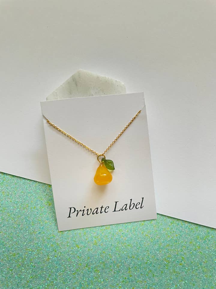 Pear Gemstone Necklace Yellow Agate Fruit for wholesale by Qurio Studio
