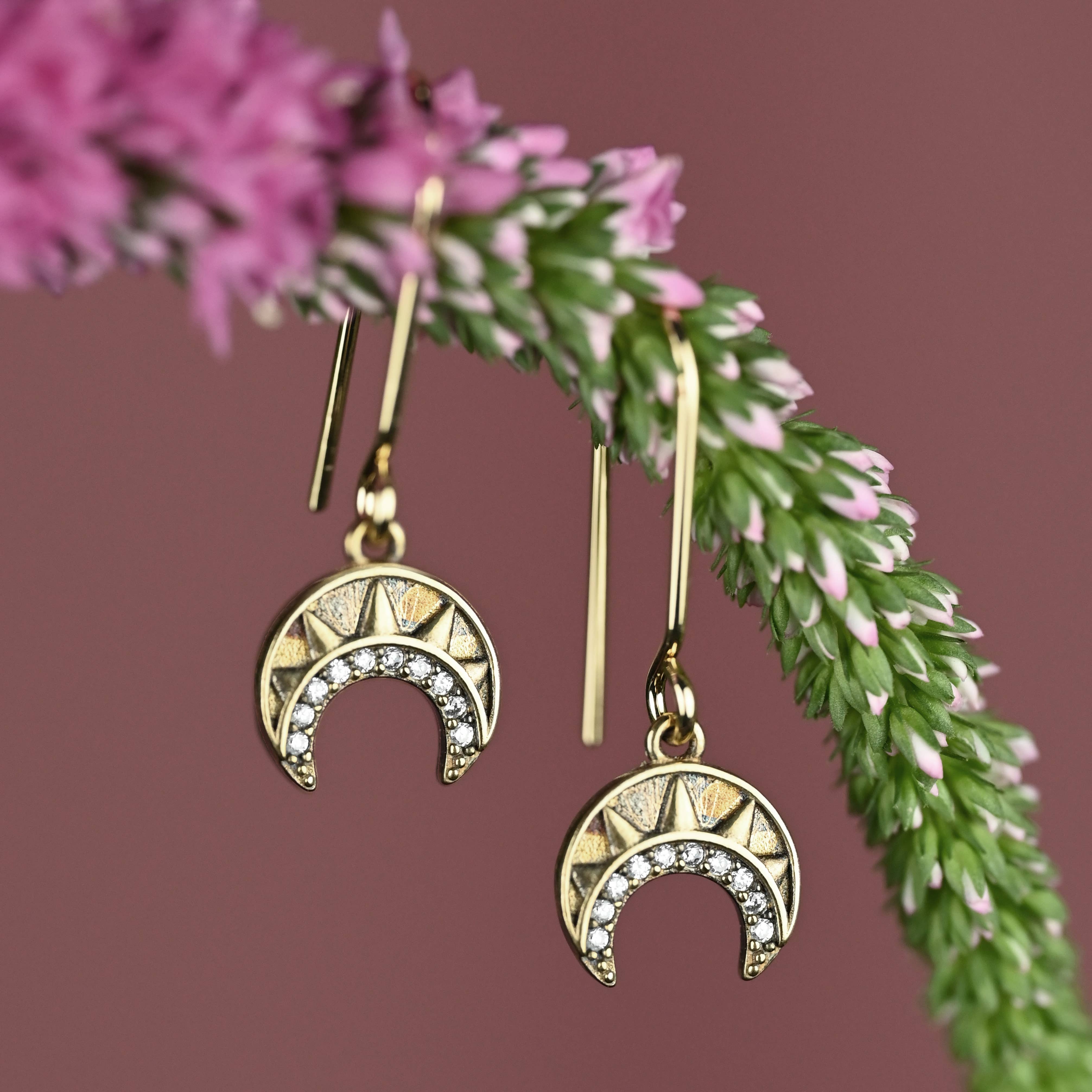 KBD Studio - Wholesale Dangle Earrings - Vintage Deco Crescents w/ Tiny Crystals Earrings1