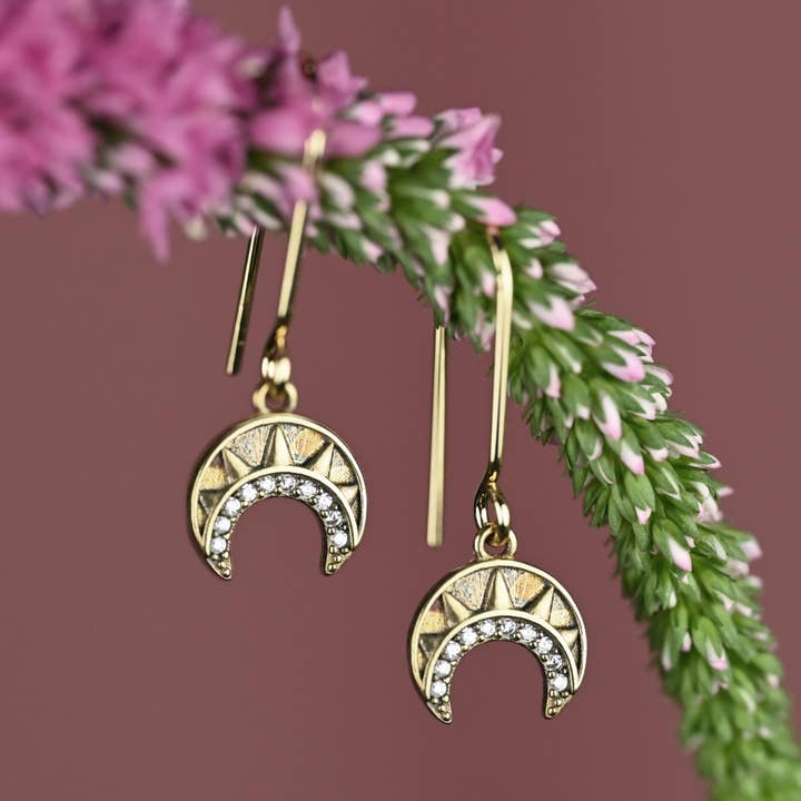 KBD Studio - Wholesale Dangle Earrings - Vintage Deco Crescents w/ Tiny Crystals Earrings1