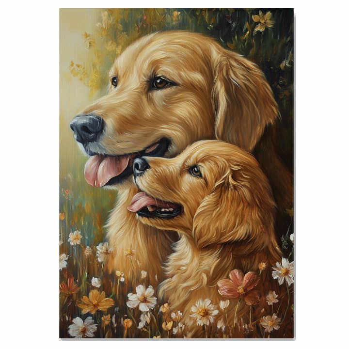 Golden Retrievers i vildblommor romantisk naturkonst på duk för wholesale av Art Paradise Studios