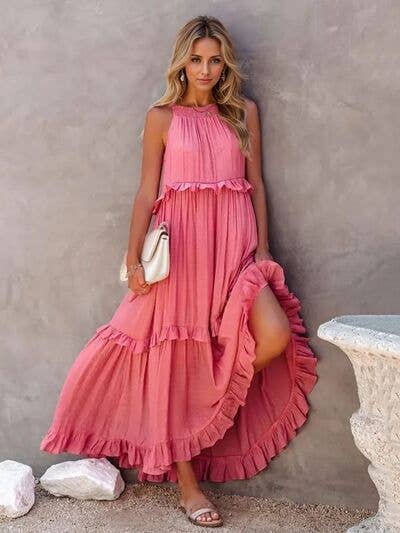 ClassiQ - Wholesale Dress - Women's - Ruffled Sleeveless Tiered Maxi Dress with Pockets20