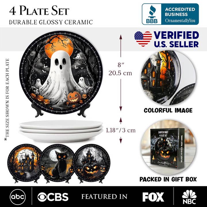 OrnamentallyYou – wholesale Tableware set – Haunted Night Set of 4 Plates, Black Halloween Tableware1