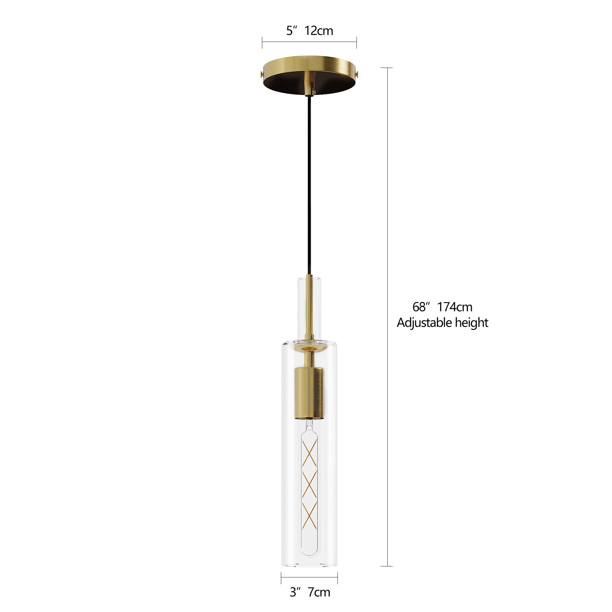 39F Inc. - Vente Lustre/Suspension - Lot de 3 suspensions dorées style ferme moderne avec abat-jour en verre7