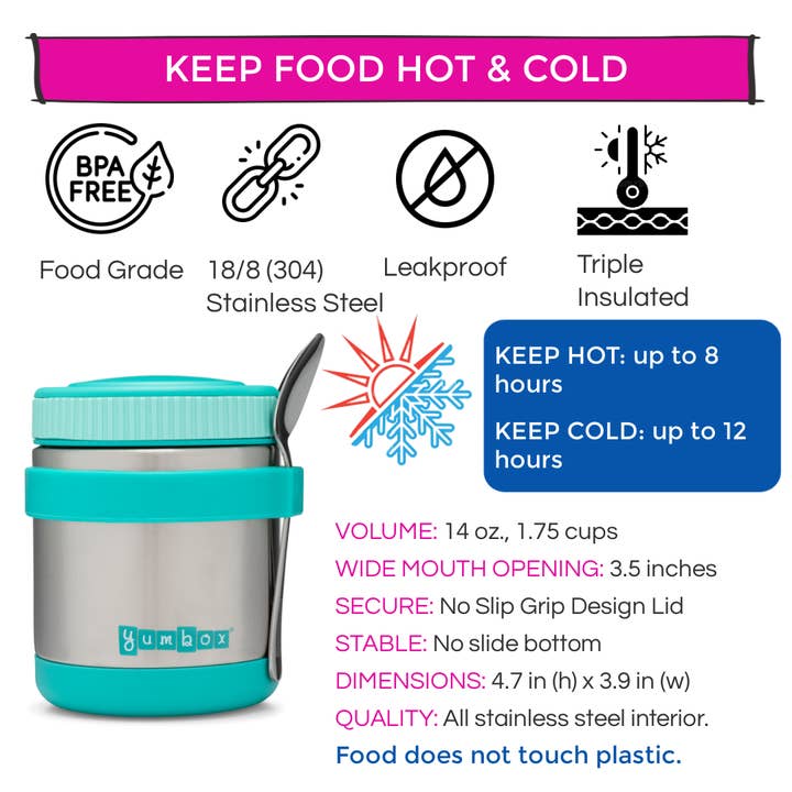 Yumbox - Wholesale Lunch Bag/Box - Kids - Thermal Food Jar for Hot Lunch - Yumbox Zuppa with Spoon an