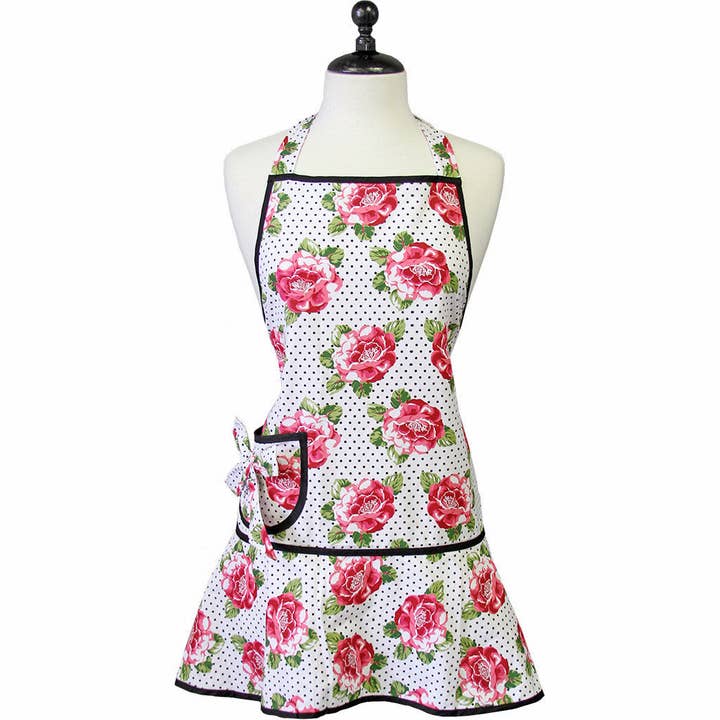 Grembiule Carmen a pois rosa cavolo per la vendita all'ingrosso da parte di Jessie Steele