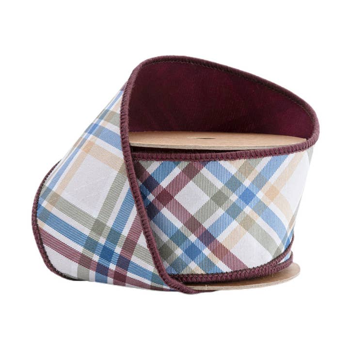 Cinta de corte al bies de cuadros con alambre y respaldo marrón, 10yd para venta al por mayor de LA Ribbons Wholesale