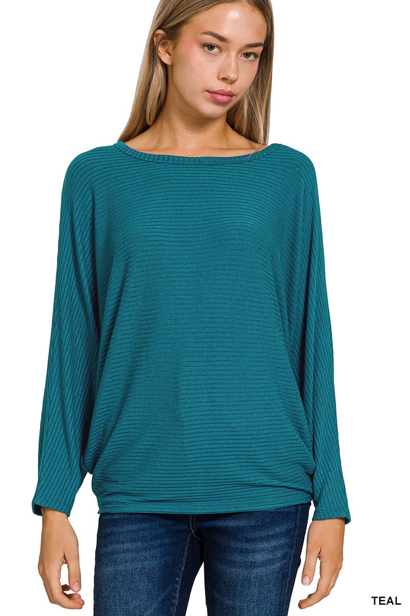 42POPS - Wholesale Knit Sweater - Women's - `.Ribbed Batwing Long Sleeve Boat Neck Sweater20