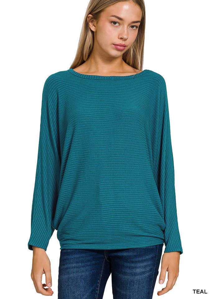 42POPS - Wholesale Knit Sweater - Women's - `.Ribbed Batwing Long Sleeve Boat Neck Sweater20