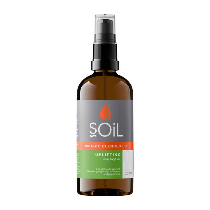 Huile Mélangée de Massage Élevant Bio 100ml pour la vente par SOiL Organic Aromatherapy and Skincare