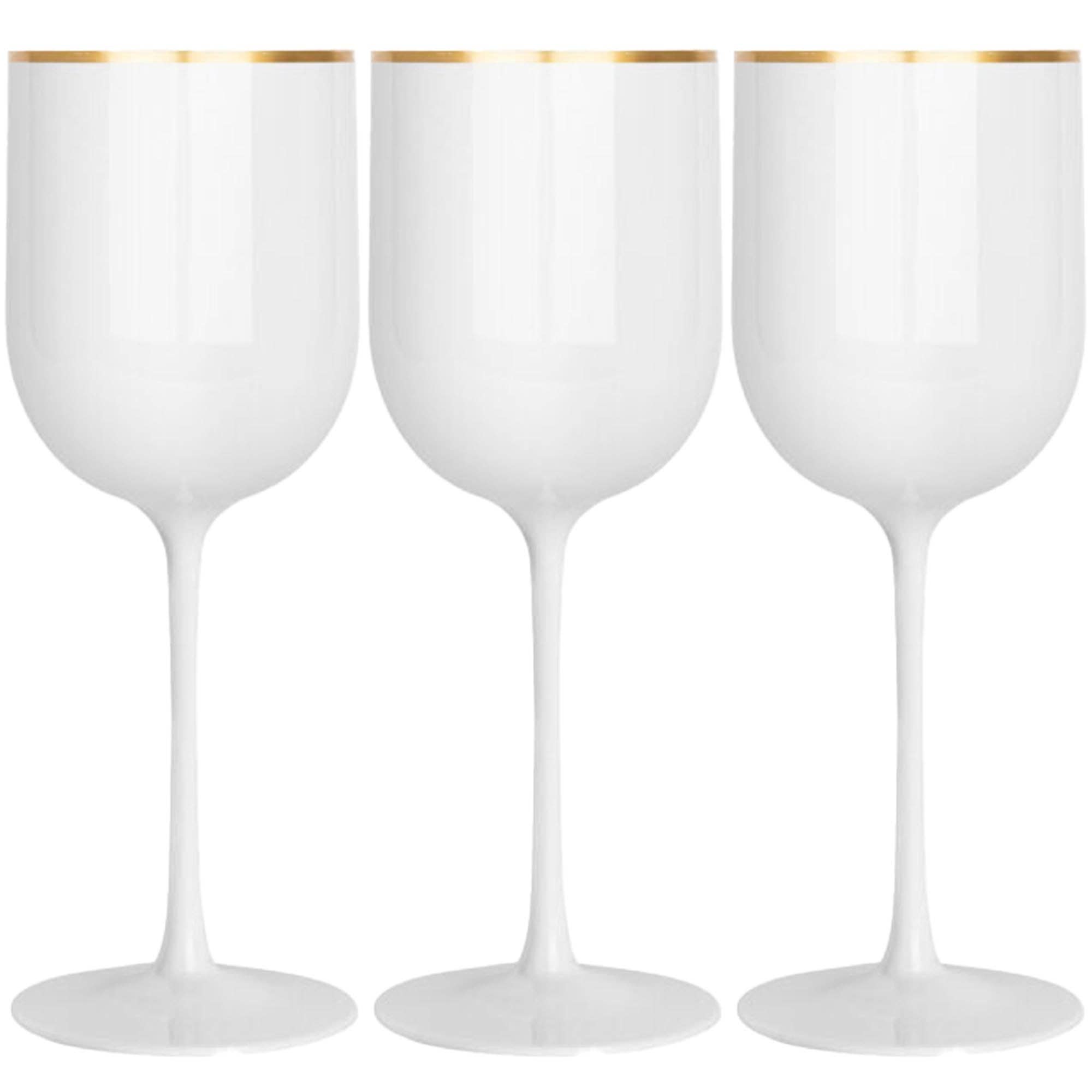 EcoQuality - Wholesale Wine Glass - 12oz White Gold Rim Plastic Wine Goblets1