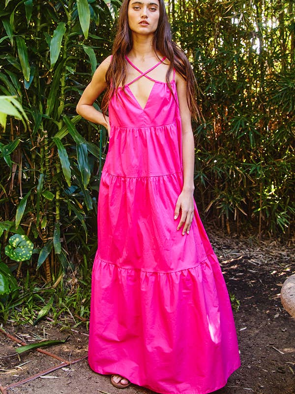 BUCKETLIST INC - Wholesale Dress - Women's - D4070 -Strappy Tiered Poplin Maxi Dress25