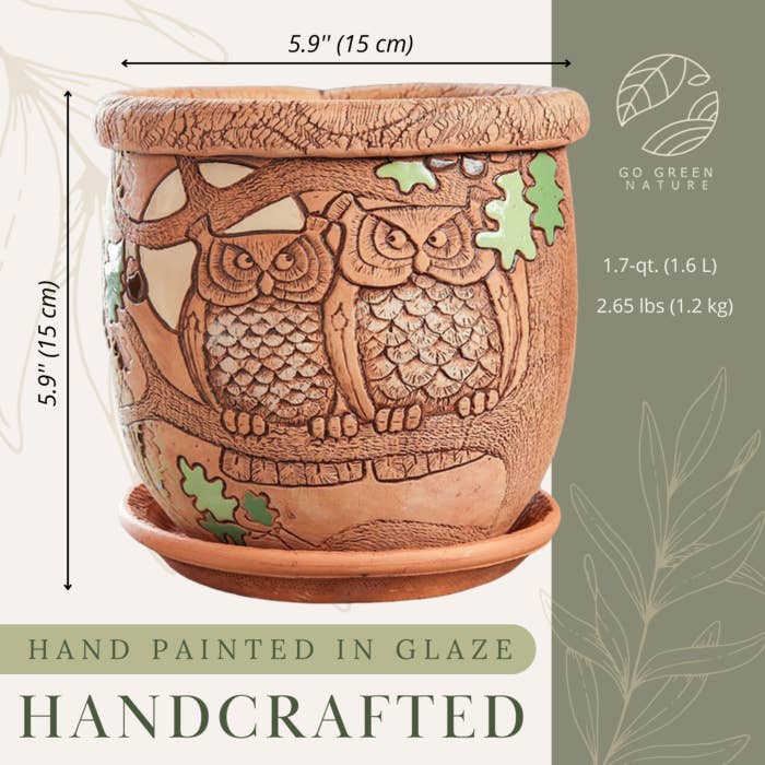 STP - Wholesale Plant Pot - Owls Ceramic Planter with Drainage Hole and Saucer2