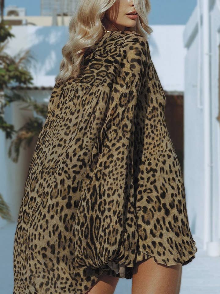 LEOPARD CWSPJ0073_LEOPARD PRINT LONG SLEEVE SHIRT SHORTS PAJAMAS SET for wholesale on Faire3