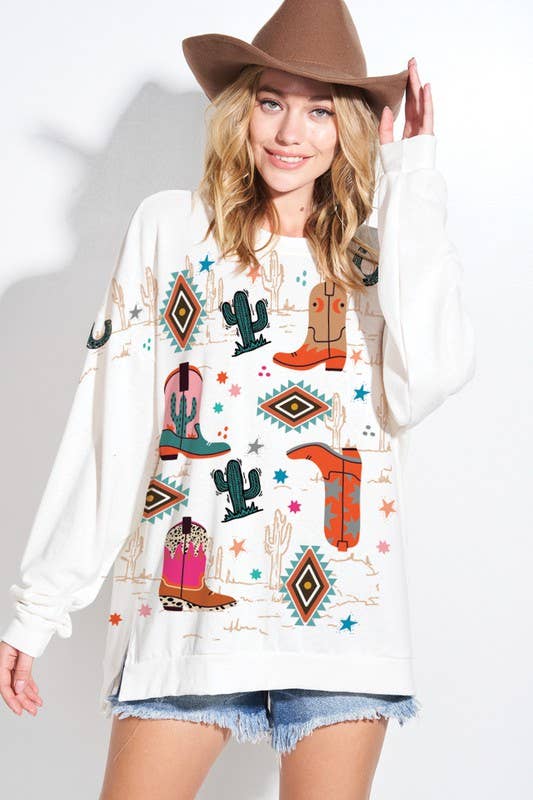 MARFIM Botas Cowboy Print Tri Blend Sweatshirts para venda a revendedores na Faire2