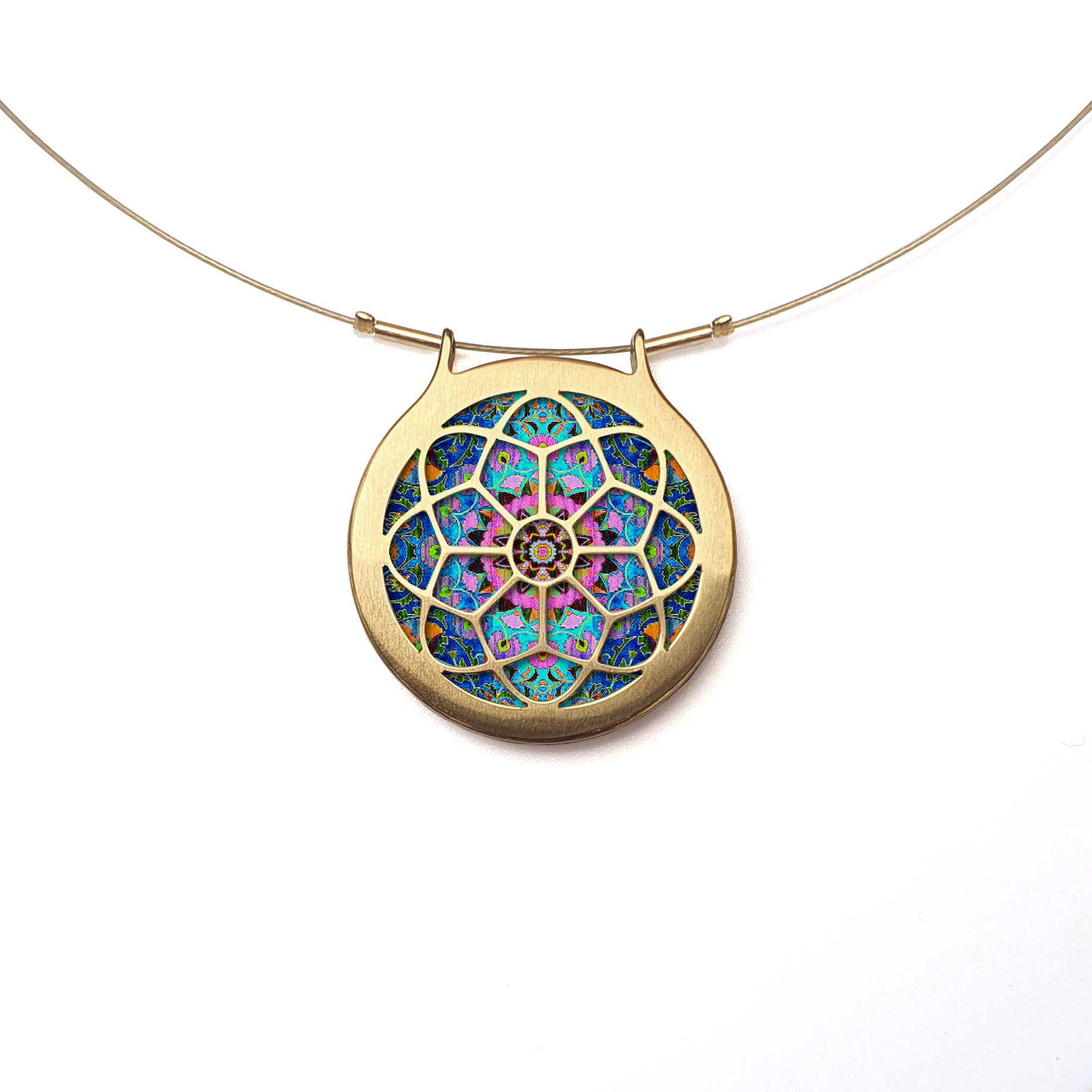 Noa Jewellery – wholesale Pendant/charm necklace – Rose Window Ceramic Necklace, Gold Plated Stainless Steel2