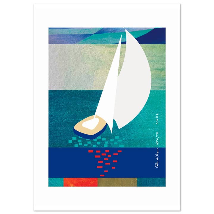 Creations Awol - Wholesale Poster - White Sailboat At Sunset On The Sea With Graphic Reflection: French Rivera Classic Matte Paper Poster12
