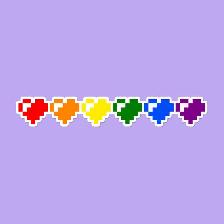 Gay 8 Bit Hearts | LGBTQ+ Pride Nerdy Gamer Sticker for wholesale by That Queer Card Co