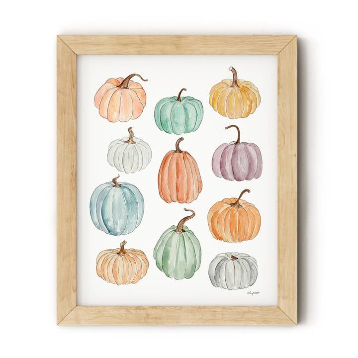 Abóboras coloridas em aquarela - arte de parede de outono por atacado de KelseyMDesigns