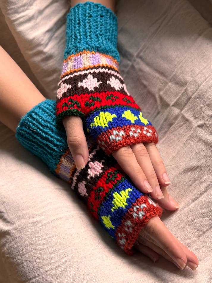 Handmade Turquoise Boho Fingerless Gloves for wholesale by miglo