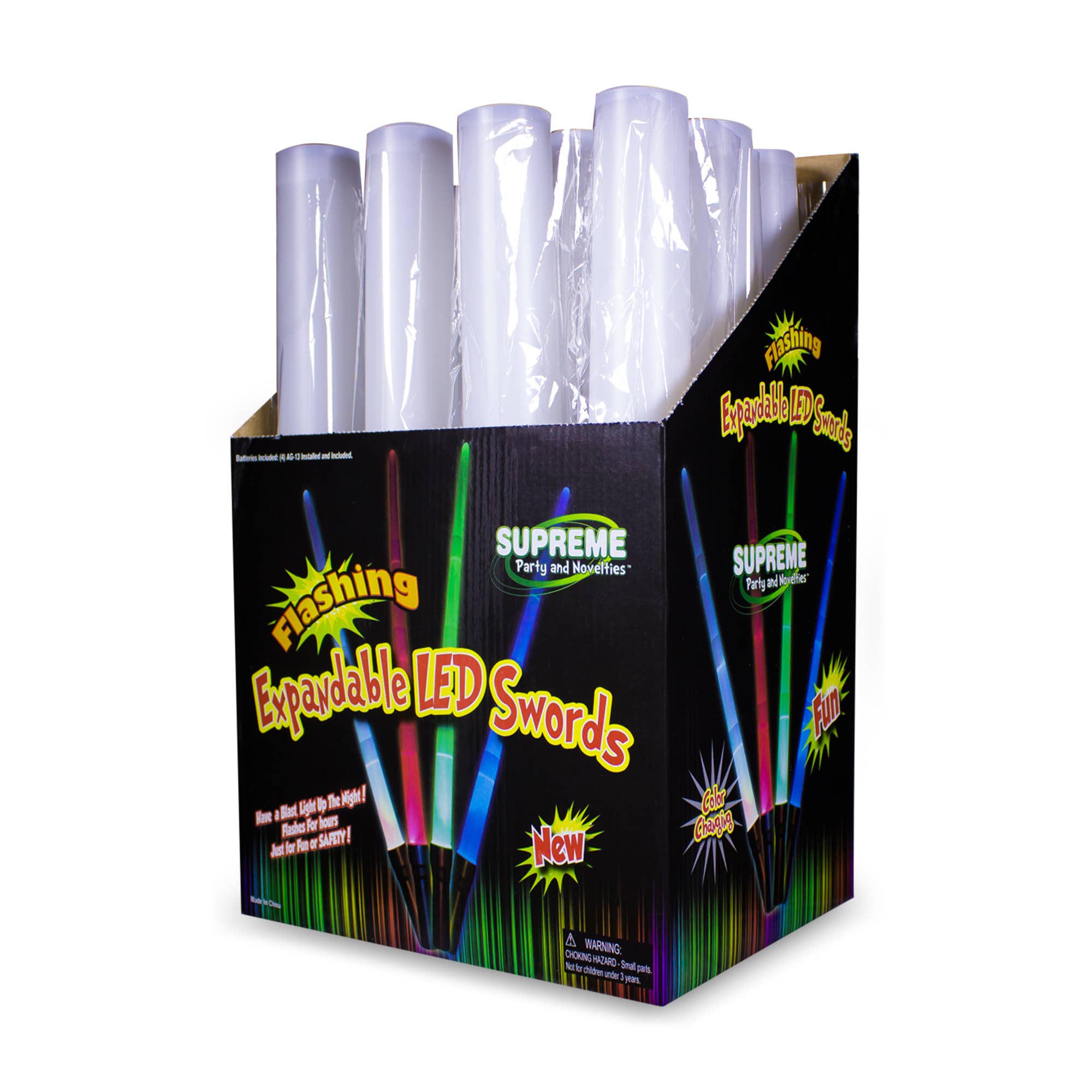 Windy City Novelties - Wholesale Light-Up Toy - Kids & Baby - LED 35" Expandable Swords with 7 Color Modes 12-unit display3