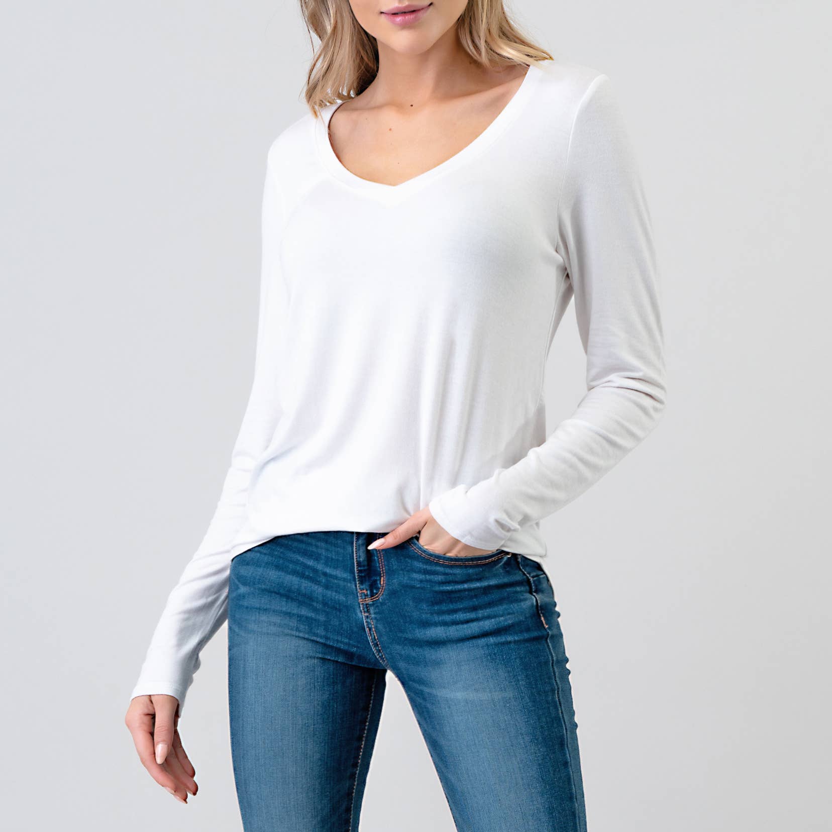 Heimious - Wholesale T-Shirt - Women's - Modal Long Sleeve V-neck Relaxed Fit T-shirt, T2491