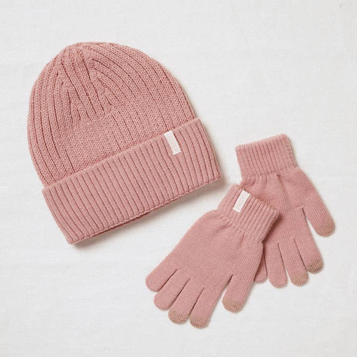 Sophia Layers Gemütliches Strickmützen- und Handschuh-Geschenkset - Blassrosa für den Großhandel von WIDDOP and Co.