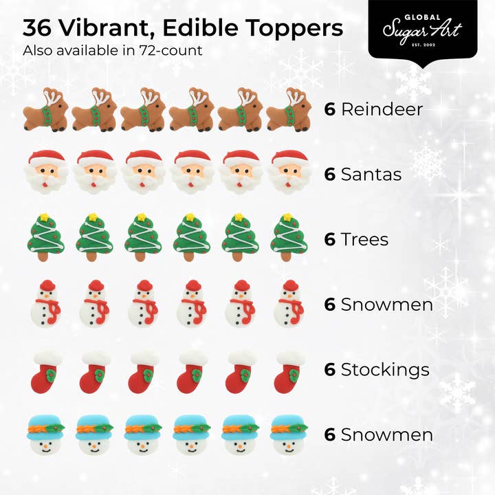 Global Sugar Art - Wholesale Cake/Cupcake Topper - Christmas Cupcake Toppers, Edible Royal Icing Decorations, by Global Sugar Art (Santa Reindeer)2