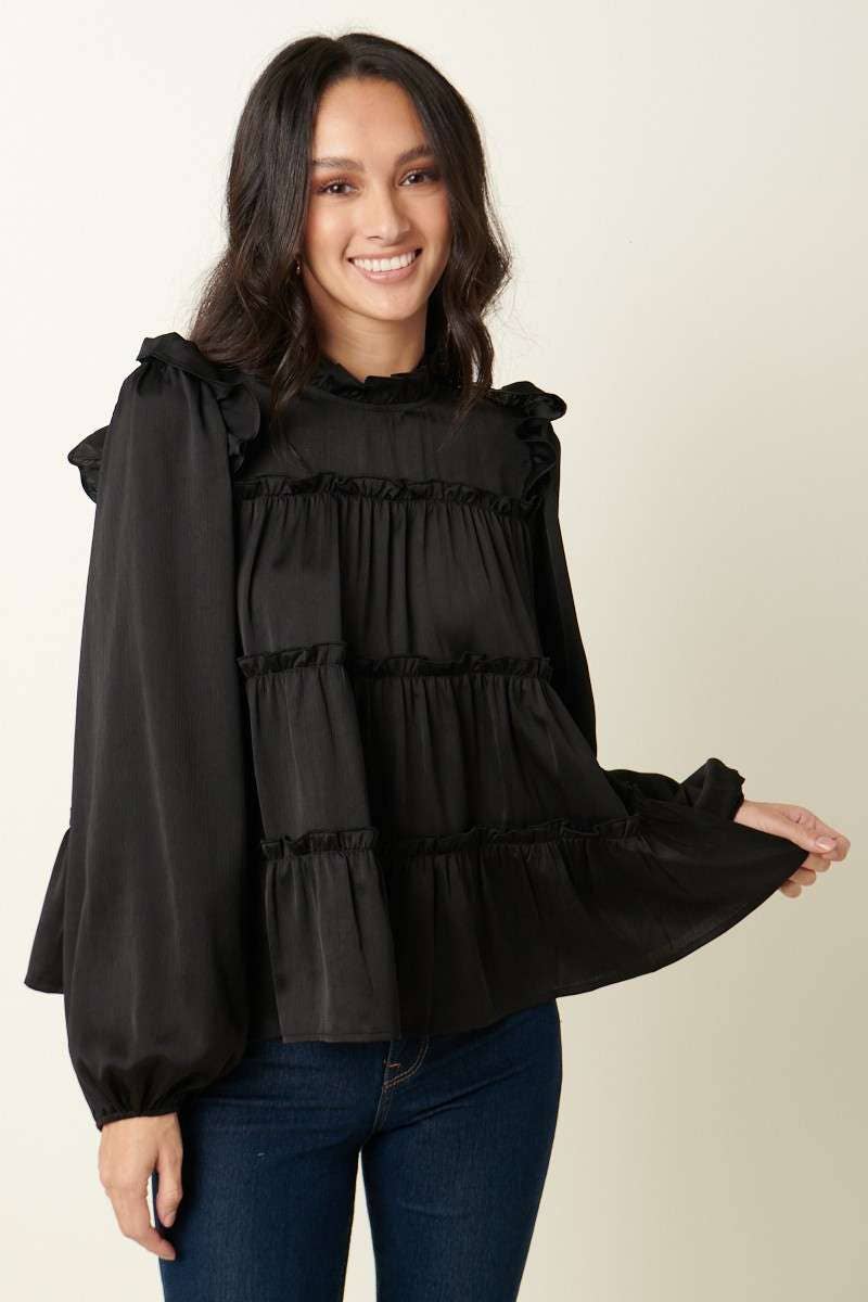 mittoshop - Wholesale Blouse - Women's - SATIN RUFFLE TIER DETAIL BLOUSE8
