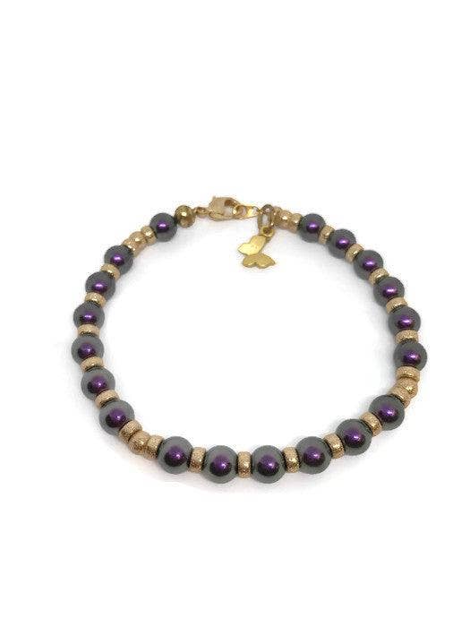Janine’s Jewelry Design - Wholesale Beaded Bracelet - Gold filled beads and Purple Crystal Pearl Bracelet with Butterfly, Purple Pearl Bracelet3