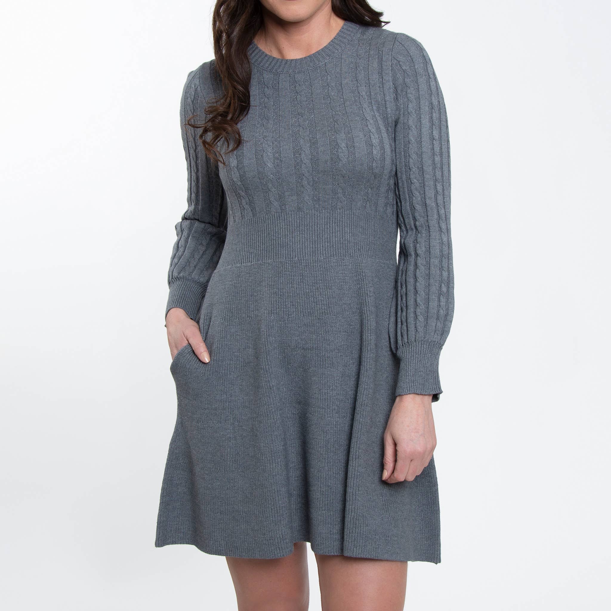 Elsie & Zoey - Wholesale Dress - Women's - Sheena Crew Neck Cable Knit Long Sleeve Sweater Dress4