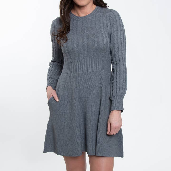 Elsie & Zoey - Wholesale Dress - Women's - Sheena Crew Neck Cable Knit Long Sleeve Sweater Dress4