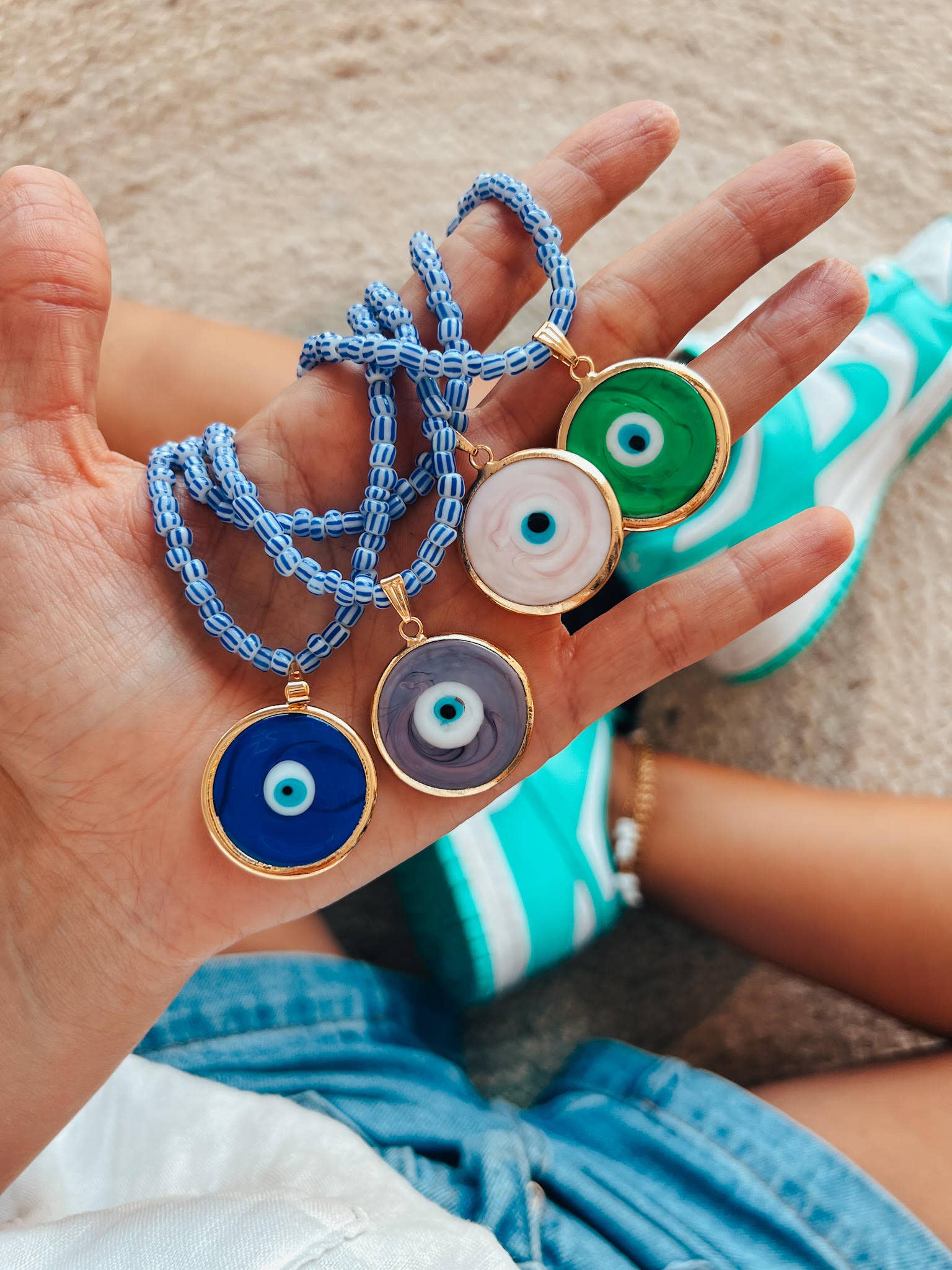 Goupi - Wholesale Pendant/Charm Necklace - Greek colored beaded necklace with colorful glass eye charm3