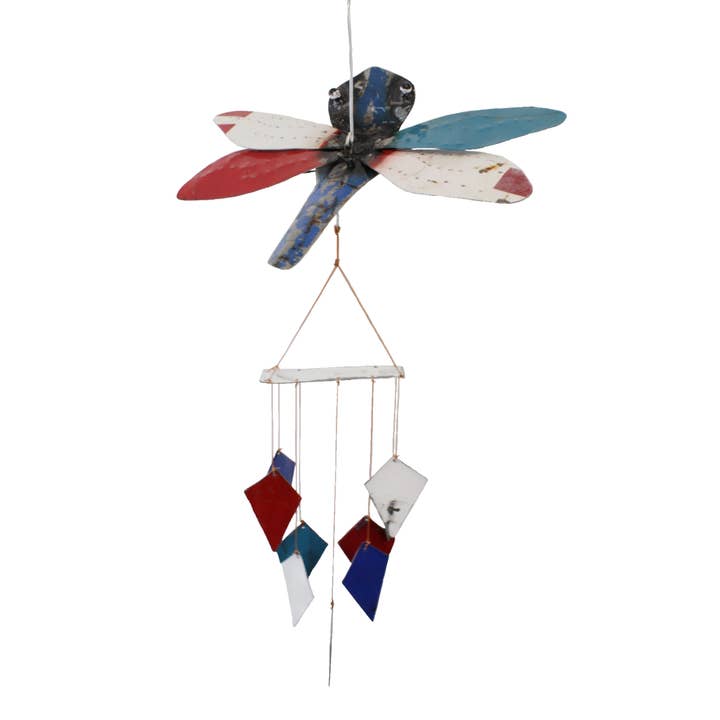 Dragonfly Upcycled Oil Drum Wind Chime for wholesale by Cohasset Gifts