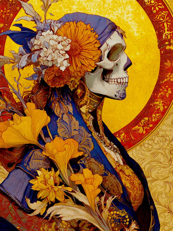 Calavera Skeleton Profile Día de Muertos Art Print - 8"x10" Artwork for wholesale by Mowbi