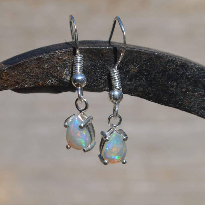 Silver Australian Opal Teardrop Earrings, Crystal Opals for wholesale by OlliesOpals