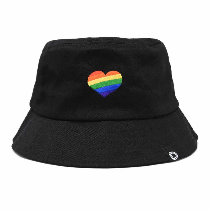 Black DALIX Rainbow Heart Solid Bucket Hat for wholesale on Faire