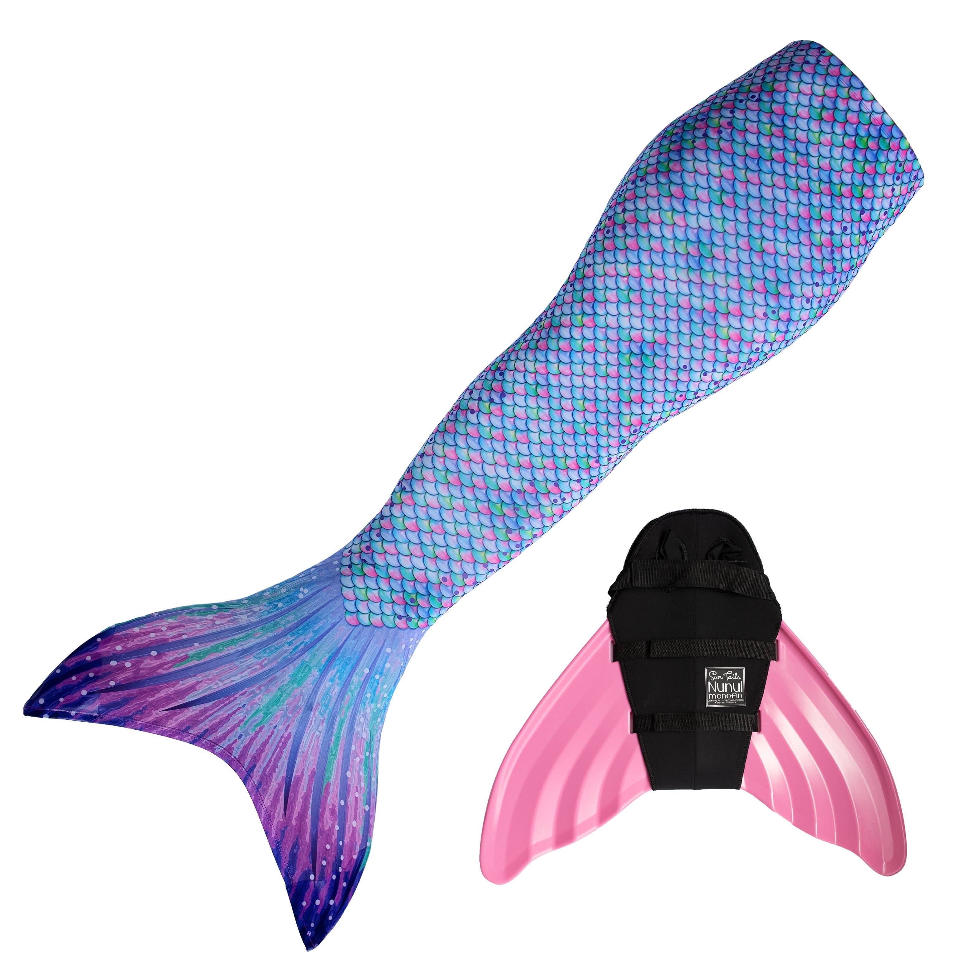 Sun Tail Mermaid - Wholesale Beach/Pool Toy - Kids & Baby - Aurora Borealis Mermaid Tail + Pink Monofin Set for kids, girls, teens, and women (pool toy)5